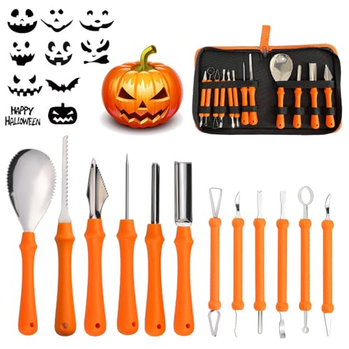 Gobesty Halloween Kürbis Schnitzset, 12 Stück Edelstahl Kürbis Schnitzen Werkzeug, Kürbis Schnitzset mit Tragetasche und Schnitzvorlagen, Kürbis Schnitzmesser für Kinder & Erwachsene Gobesty Halloween Kürbis Schnitzset, 12 Stück Edelstahl Kürbis Schnitzen Werkzeug, Kürbis Schnitzset mit Tragetasche und Schnitzvorlagen, Kürbis Schnitzmesser für Kinder & Erwachsene von Gobesty