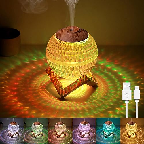 Gobesty Kristall Nachtlicht Luftbefeuchter mit 7 Farben LED Licht, Ultraschall Luftbefeuchter 450ml, Silent Diffusor Aroma Diffuser für Duftöle, Elektrische Duftlampe Holz, Humidifier für Schlafzimmer von Gobesty