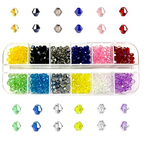 Gocelyn 1200 Stück 2 mm Kristall Bicone Glas Rocailles, 12-Gitter plattiert AB Farbe facettierte lose Perlen für die Schmuckherstellung DIY Armband Halskette Zubehör Ohrringe Zubehör von Gocelyn