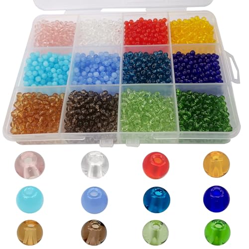Gocelyn 2160 Stück 3mm 8/0 Runde glatte Handarbeits-Pony-Löser-Glasperlen für DIY-Schmuckherstellung Geschenke Armreife Halsketten Anhänger und Zubehör (12 Farben) von Gocelyn
