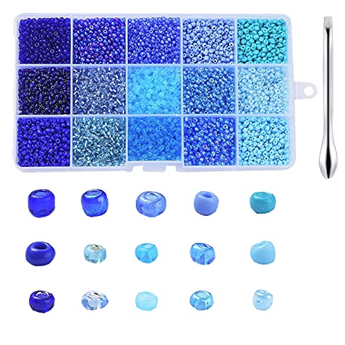 Gocelyn 3mm Glas Rocailles Lose Perlen Blaue Taillenperlen Mini Perlen für DIY Handwerk Schmuckherstellung Freundschaftsarmband Herstellung Sommer Meer Perlen Weben Kleidung Dekorationen von Gocelyn