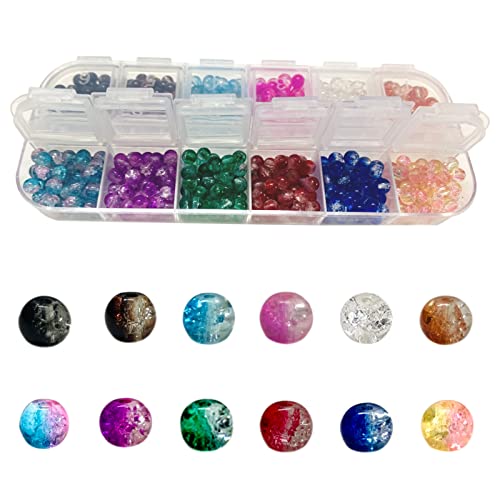 Gocelyn 600PCS 4mm Riss Glasperlen Set, 12-Raster Mehrfarbige Runde Handgefertigte Knistern Lampwork Perlen Sortiment Für Schmuckherstellung DIY Armband Halskette Erkenntnisse Perlen Projekte von Gocelyn