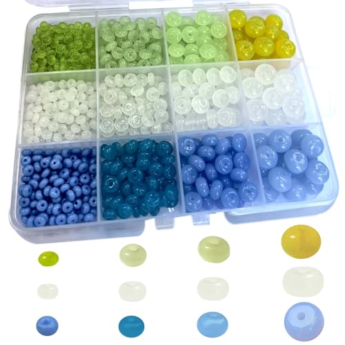 Gocelyn Abakus-Schattierungen, lose Abstandshalter, Glasperlen in 4 Größen, für Bastelarbeiten, Geschenke, Armbänder, Halsketten, Anhänger, Bastelzubehör (Farbe: Transparent/Blau/Grün), 825 Stück von Gocelyn