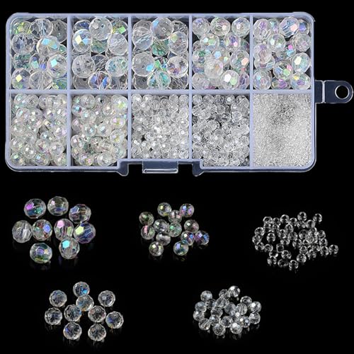 Gocelyn Clear Crystal Glass Facettierte Perlen von AB Farbe, Rondelle Assorted Supplies Spacer Lose Perlen für Schmuckherstellung Erkenntnisse Armbänder Anhänger (2 mm, 4 mm, 6 mm, 8 mm, 10 mm) von Gocelyn