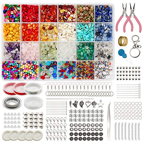 Gocelyn Crystal unregelmäßige Chip Perlen mit Spacer Stein Kits, Schmuck machen Edelsteine Zange Pinzette Ohr Haken Anhänger elastische Schnur für DIY-Schmuck Ohrring Halskette Armbänder Gocelyn Crystal unregelmäßige Chip Perlen mit Spacer Stein Kits, Schmuck machen Edelsteine Zange Pinzette Ohr Haken Anhänger elastische Schnur für DIY-Schmuck Ohrring Halskette Armbänder von Gocelyn
