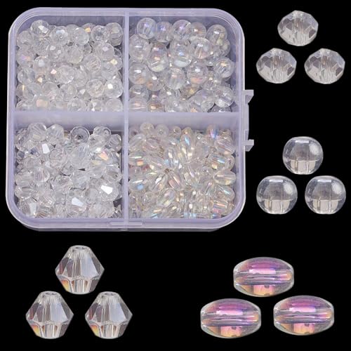 Gocelyn Klare Kristallglasperlen in 4 Stilen, AB-farbig plattiert transparente Charm-Perlen verschiedene Zubehörteile lose Perlen für die Schmuckherstellung Halsketten Armbänder Basteln von Gocelyn