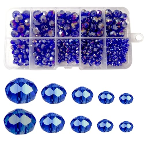 Gocelyn Kristallglas-Facettenperlen in AB-Farbe (Königsblau), Rondelle AB Kristallperlen, Sortiment an Zubehör, Abstandshalterlose Perlen für die Schmuckherstellung (2 mm, 4 mm, 6 mm, 8 mm, 10 mm) von Gocelyn