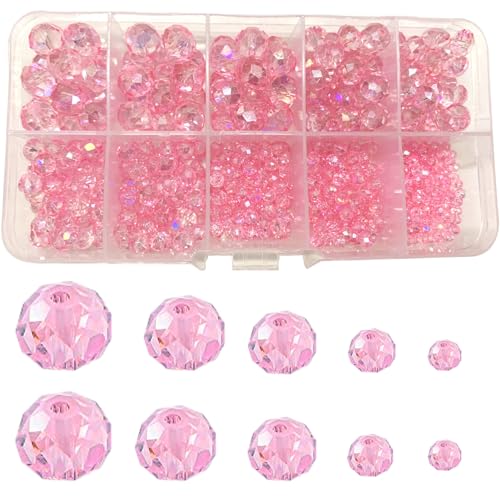 Gocelyn Kristallglas facettierte Perlen in AB-Farbe (Rosa), Rondelle Assorted Supplies Spacer Lose Perlen für Schmuckherstellung Erkenntnisse Armbänder Anhänger (2 mm, 4 mm, 6 mm, 8 mm, 10 mm) von Gocelyn
