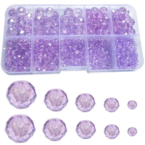 Gocelyn Kristallglas facettierte Perlen in AB-Farbe (lila), Rondelle Assorted Supplies Spacer Lose Perlen für Schmuckherstellung Erkenntnisse Armbänder Anhänger (2 mm, 4 mm, 6 mm, 8 mm, 10 mm) von Gocelyn