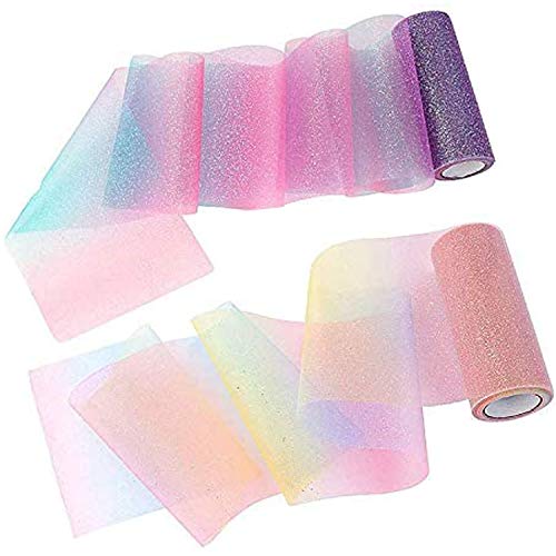 Gocelyn Regenbogen Glitter Tüll Rollen Schimmer Farbe Sortiment für Tisch Läufer Stuhl Baby Dusche Schärpe Bogen Haustier Tutu Rock Nähen Basteln Stoff Hochzeit Einhorn Weihnachten Party Geschenkband von Gocelyn