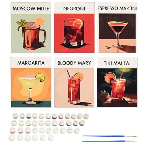 Godneei Malen nach Zahlen Cocktail Ölgemälde Set, 6er DIY Set Erwachsene 20x30cm, Malen nach Zahlen für Erwachsene mit Acrylfarben, Pinseln & Anleitung, Malen Cocktail Bilder auf Leinwand Godneei Malen nach Zahlen Cocktail Ölgemälde Set, 6er DIY Set Erwachsene 20x30cm, Malen nach Zahlen für Erwachsene mit Acrylfarben, Pinseln & Anleitung, Malen Cocktail Bilder auf Leinwand von Godneei
