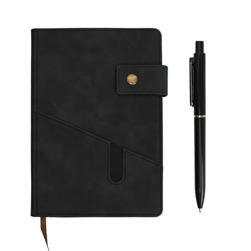 Godneei Notizbuch Leder A5 Liniert, Notizheft A5 mit Stift, Schwarzes Notizbuch für Erwachsene, Tagebuch für Erwachsene mit 100g Papier, Notizblock für Büro, Schule und Alltag von Godneei