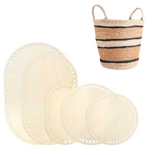 Satz Von 5 Korbboden Zum HäKeln, Handgewebter Boden HolzhäKelkorb Basis, Korbboden Holzbasis FüR Diy KöRbe, HäKelkorb Basis FüR Craft-Projekte von Godneei