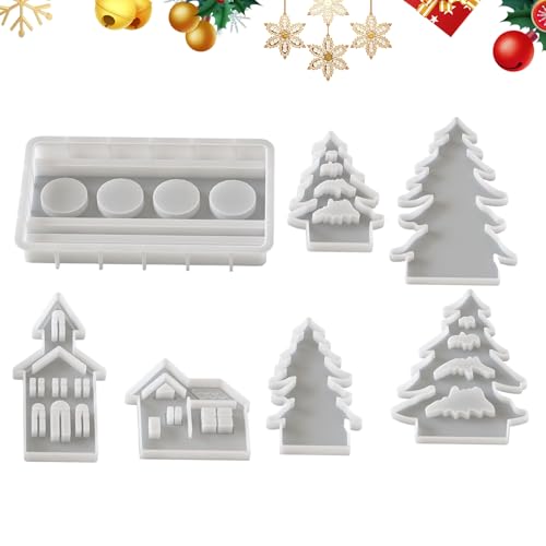 Godpqiui Kerzenhalter Silikonform - Weihnachtsbaumhaus Gipsform | Silikon Handwerk Form Gießform Gips Kerzenhalter Deko Schmuck Für Feiertagsbasteln Kreativprojekte von Godpqiui