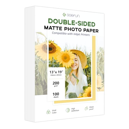 13 x 19 doppelseitiges Fotopapier, matt, Goefun 200 g/m²/24,5 kg Tintenstrahldrucker-Papier für Poster und Kunstdrucke, 100 Blatt von Goefun