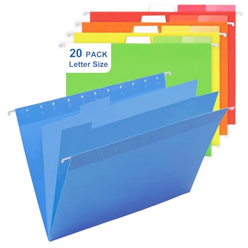 20 Stück Klassifizierungs-Hängemappen, Briefgröße, Goefun farbige Klassifizierungsordner mit 2 Trennwänden, 5 Farben sortiert, entworfen für Schublade, Schrank, Aktenbox, mit 1/5 verstellbaren Reitern 20 Stück Klassifizierungs-Hängemappen, Briefgröße, Goefun farbige Klassifizierungsordner mit 2 Trennwänden, 5 Farben sortiert, entworfen für Schublade, Schrank, Aktenbox, mit 1/5 verstellbaren Reitern von Goefun