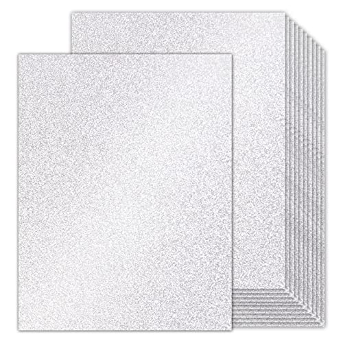 24 Blatt Silber Glitzer Karton 8,5x11 Doppelseitig, Goefun 36,3 kg No-Shed Shimmer Glitzer Papier für Scrapbook, Geburtstag, Hochzeitsfeier, Dekorationen (Nicht zum Drucken geeignet) von Goefun