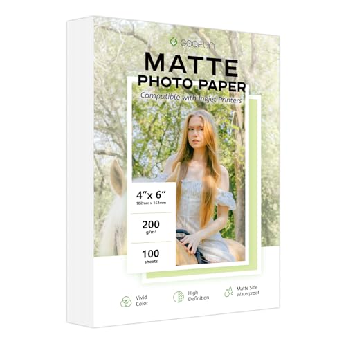 Goefun Fotopapier, matt, 10 x 15 cm, 200 g/m², Tintenstrahl-Fotopapier für Drucker, 100 Blatt Fotodrucker-Papier für Farbstofftinte und Pigmenttinte Goefun Fotopapier, matt, 10 x 15 cm, 200 g/m², Tintenstrahl-Fotopapier für Drucker, 100 Blatt Fotodrucker-Papier für Farbstofftinte und Pigmenttinte von Goefun