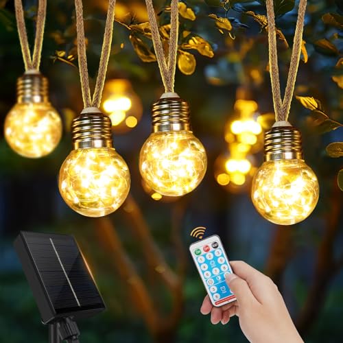 Solar Lichterkette Aussen Wasserdicht Mit 20 G40 Glühbirnen 12.5M Helligkeit Dimmar 8 Modi Lichterketten Außen Glühbirnen für Gärten Terrasse Balkon Party Hochzeit Deko Outdoor, Warmweiß Solar Lichterkette Aussen Wasserdicht Mit 20 G40 Glühbirnen 12.5M Helligkeit Dimmar 8 Modi Lichterketten Außen Glühbirnen für Gärten Terrasse Balkon Party Hochzeit Deko Outdoor, Warmweiß von Goffii