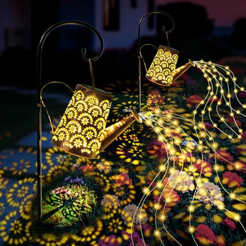 Solar Lichterkette Gießkanne, 2 Stück Solarlampen für außen mit Schäferhaken, Solarlaterne IP65 Wasserdicht, LED Lichterketten für Gartendeko, Außen, Hof, Weg, Blumenbeet von Goffii