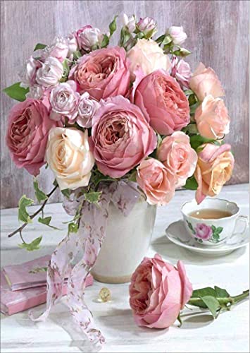 Gofission Kreuzstich Set Vorgedruckt Stickpackungen, Schöne Rosenblüten 11ct Stickset 36x46cm mit Stoff Vorlagen für Erwachsene Anfänger von Gofission