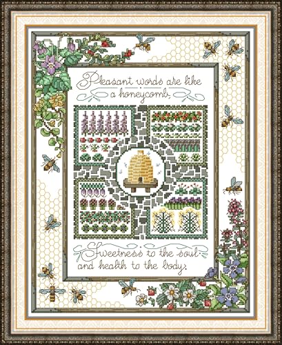 Gofission Kreuzstich Set Vorgedruckt Stickpackungen, die Welt von Bienen 11ct Stickset 42x 53 cm mit Stoff Vorlagen für Erwachsene Anfänger von Gofission