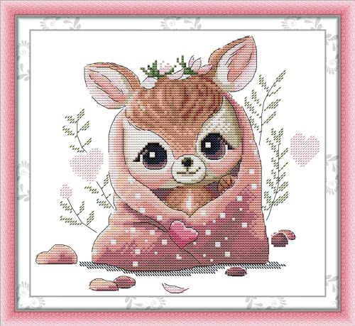 Gofission Kreuzstich-Set mit 14 Karat Prägung für Erwachsene und Anfänger, XXXX DIY vorgedrucktes Kreuzstich-Stickset mit Zubehör, Wanddekoration, 36 x 36 cm, Rehkitz Gofission Kreuzstich-Set mit 14 Karat Prägung für Erwachsene und Anfänger, XXXX DIY vorgedrucktes Kreuzstich-Stickset mit Zubehör, Wanddekoration, 36 x 36 cm, Rehkitz von Gofission