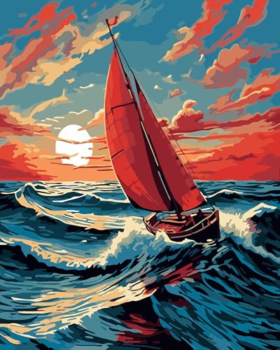 Gofission Malen nach Zahlen, Maritimes Segeln, 40,6 x 50,8 cm, Leinwand, DIY-Zahlenmalset, ohne Rahmen (Segeln) von Gofission