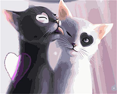 Gofission Malen nach Zahlen für Erwachsene Kinder Katze Herz Weiß Schwarz Paar DIY Ölgemälde 40x50 cm Paint by Numbers von Gofission