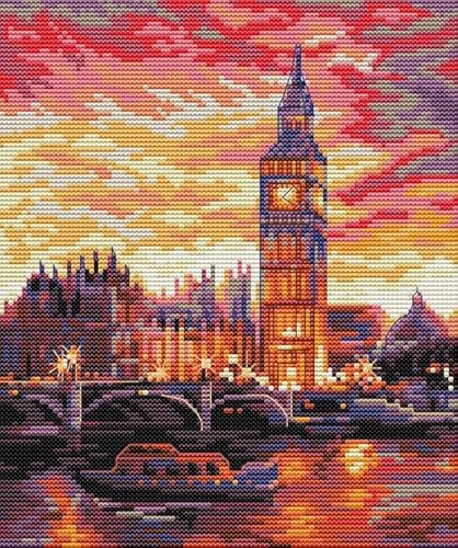 Gofission Kreuzstich Set Vorgedruckt Stickpackungen,Londoner Uhrenturm14ct Stickset 26x29cm mit Stoff Vorlagen für Erwachsene Anfänger Gofission Kreuzstich Set Vorgedruckt Stickpackungen,Londoner Uhrenturm14ct Stickset 26x29cm mit Stoff Vorlagen für Erwachsene Anfänger von Gofission