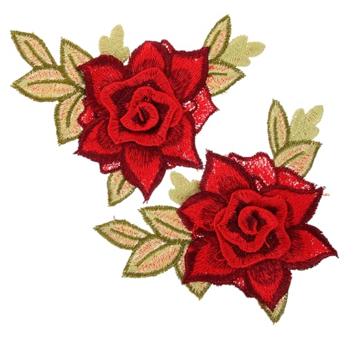 Gogogmee 1 Paar Blumenstickerei Patches für Kleidung Dekorative Flicken zum Aufnähen und Bügeln Rot zum Reparieren und Verzieren von Kleidung DIY Stoffblumen Applikationen von Gogogmee
