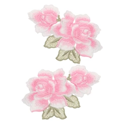 Gogogmee 1 Paar Stickapplikation Stoff Dekorationen Aufkleber Seide Puffer stickerei reparaturflicken Buchdekoration personalisierte kleidung Aufnäher für Kleidung Flecken Polyester Rosa von Gogogmee