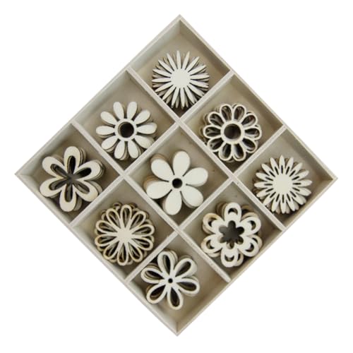 Gogogmee 1 Schachtel Teiliges DIY Holzscheiben in Blumenform Leichte Glatte Holzplättchen für Basteln Verzierung Scrapbooking Kreative Holzornamente für Kunstprojekte und Geschenkideen von Gogogmee