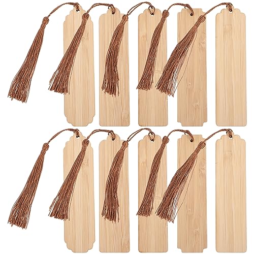 Gogogmee 10 Sätze DIY Bambus Lesezeichen Teile Blanko für Kreative Bastelprojekte für DIY mit Farbigen Quasten für und Dekorationen von Gogogmee