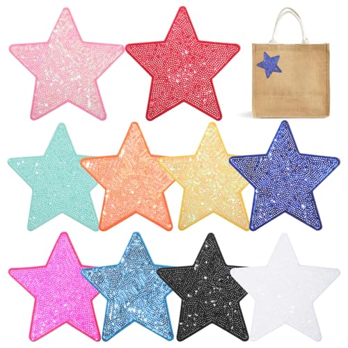 Gogogmee 10 Stück Glitzer Stern Patches Aufbügelbare Pailletten Aufnäher für Kleidung Taschen Jacken und Hüte Strapazierfähig und Langlebig Einfache Anwendung Stickerei von Gogogmee
