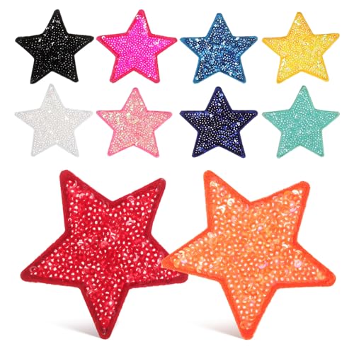 Gogogmee 10 Stück Stern Pailletten Aufnäher Bügelbare Flicken für Kleidung Rucksäcke Hüte Farben Glänzender Stickerei und Vielseitigen Anwendungen von Gogogmee
