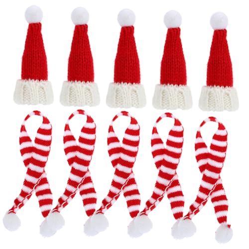 Gogogmee 10 Stück Teiliges Mini Weihnachtsmützen aus Wolle mit Schal Weiche Strickmützen und Schals für Weinflaschen Dekoration DIY Basteln Lebendige Farben Leichte Kompakte Weihnachtsdeko von Gogogmee
