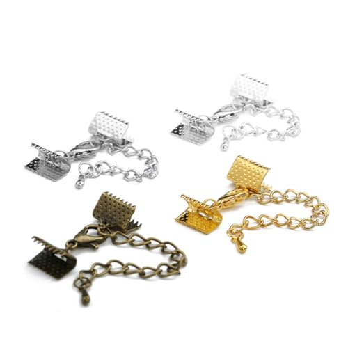 Gogogmee 10 Stück Teiliges Texturierte Crimp Endkappen mit Eisenkette und Karabinerverschluss Schmuckverschluss für DIY Armband Halskette und Lederband Endstücke von Gogogmee