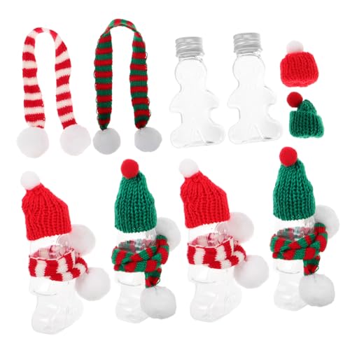 Gogogmee 10 Stück Teiliges Wiederverwendbare Weihnachtsflaschen mit Lebkuchenmann Motiv Auslaufsichere Kunststoffflaschen mit Festem Deckel Inklusive Farbiger Hüte und Schals für Saft von Gogogmee