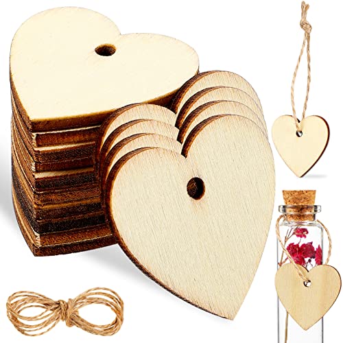 Gogogmee 100 Stück Holzherzen zum Basteln Diy Holzteile für Hochzeiten Shower Partys Unbehandelt mit Schnur für Kreative Dekorationen von Gogogmee
