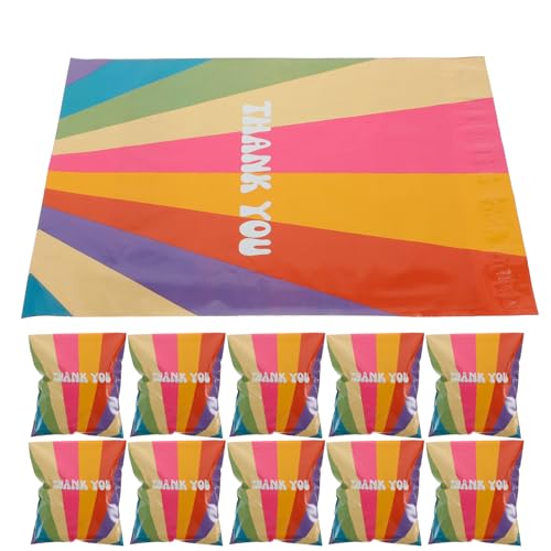 Gogogmee 100 Stück Regenbogen Versandtaschen Dankeschön Klebeversandbeutel Dekorative Verpackung für Kleidung und Wasserfest und Reißfest von Gogogmee