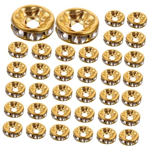 Gogogmee 100 Stück Rondelle Abstandshalter Perlen mit Goldfarbenem Legierungskern und Weißem Strass Dekorative Bastelperlen zum Auffädeln für DIY Schmuck und Handwerksprojekte Gogogmee 100 Stück Rondelle Abstandshalter Perlen mit Goldfarbenem Legierungskern und Weißem Strass Dekorative Bastelperlen zum Auffädeln für DIY Schmuck und Handwerksprojekte von Gogogmee