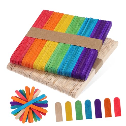 Gogogmee 100 Stück Teiliges Holzstab Natürliche und Bunte Bastelstäbe Stabile Holzstäbchen für DIY Kreativprojekte Bemalbar Vielseitig Verwendbar für Kunst Dekoration und Unterricht von Gogogmee