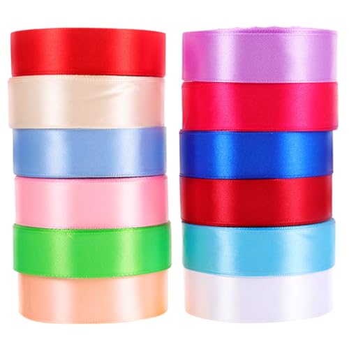 Gogogmee 12 Rollen Bunte und Dekorationsbänder Hochwertige Satinbänder für Bastelarbeiten Geschenkverpackungen und Kreative Dekorationen von Gogogmee