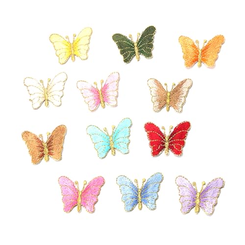 Gogogmee 12 Stück Teiliges Bestickte Schmetterling Aufnäher zum Aufbügeln Buntes DIY Textil Applikationen Robustes mit Heißschmelzendem Rückkleber für Kleidung Rucksäcke und Bastelprojekte von Gogogmee