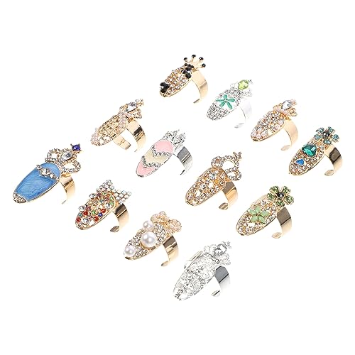 Gogogmee 12 Stück Teiliges Damen Nail Art Ring mit Kristallverzierung Verstellbare Nagelringe Kleber Maniküre Deko für Partys Hochzeiten und Besondere Anlässe von Gogogmee
