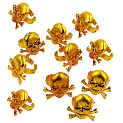 Gogogmee 12 Stück Teiliges Piratenringe für Goldfarbene Dekorative Schädelringe Halloween Kostüm Performance Requisiten Einheitsgröße Passend für Erwachsene als Partygeschenk und Mitgebsel von Gogogmee