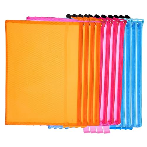 Gogogmee 12 Stück Teiliges Reißverschluss Dateitaschen aus PVC Transparente Organizer für Dokumente Schreibwaren und Toilettenartikel Format Blau Orange und Rosa von Gogogmee