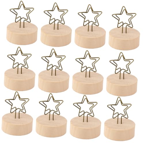 Gogogmee 12 Stück Teiliges Sternförmige Mini Fotoklammern aus Metall mit Holzsockel Tischkartenhalter und Platzkartenständer für Hochzeitsdeko Party Nachrichtenclips Tischnummernhalter von Gogogmee