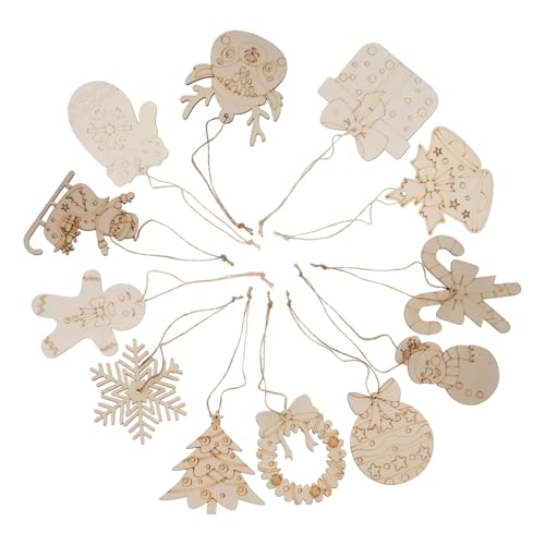Gogogmee 12 Stück Teiliges Weihnachtliche Holzornamente zum Bemalen Unfertige Baumförmige Holzscheiben mit Juteschnur Blanko Holzstücke für DIY Bastelprojekte Rustikale von Gogogmee